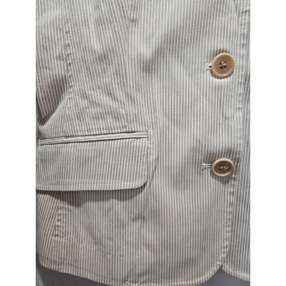 Vintage Theory White Beige Pinstripe Cotton Women's Blazer Size 6 Neutral Jacket - Picture 4 of 11